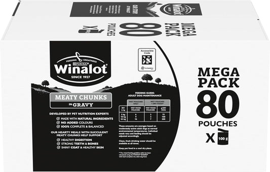 WINALOT Meaty Chunks Adult Wet Dog Food Mixed in Gravy Beef, Chicken, Lamb 80x100g Pouches