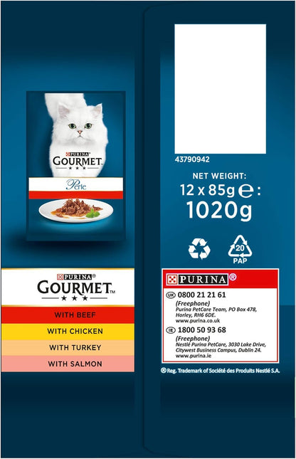 GOURMET Perle Connoisseur's Duo Mini Fillets in Gravy Wet Cat Food 12x85g (Pack of 4)
