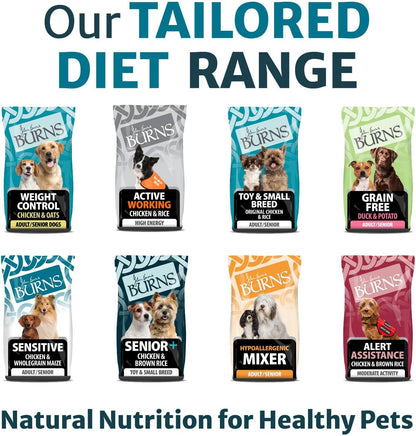 Burns Pet Nutrition Hypoallergenic Complete Dry Dog Food Adult and Senior Dog Weight Control Chicken and Oats 12 kg