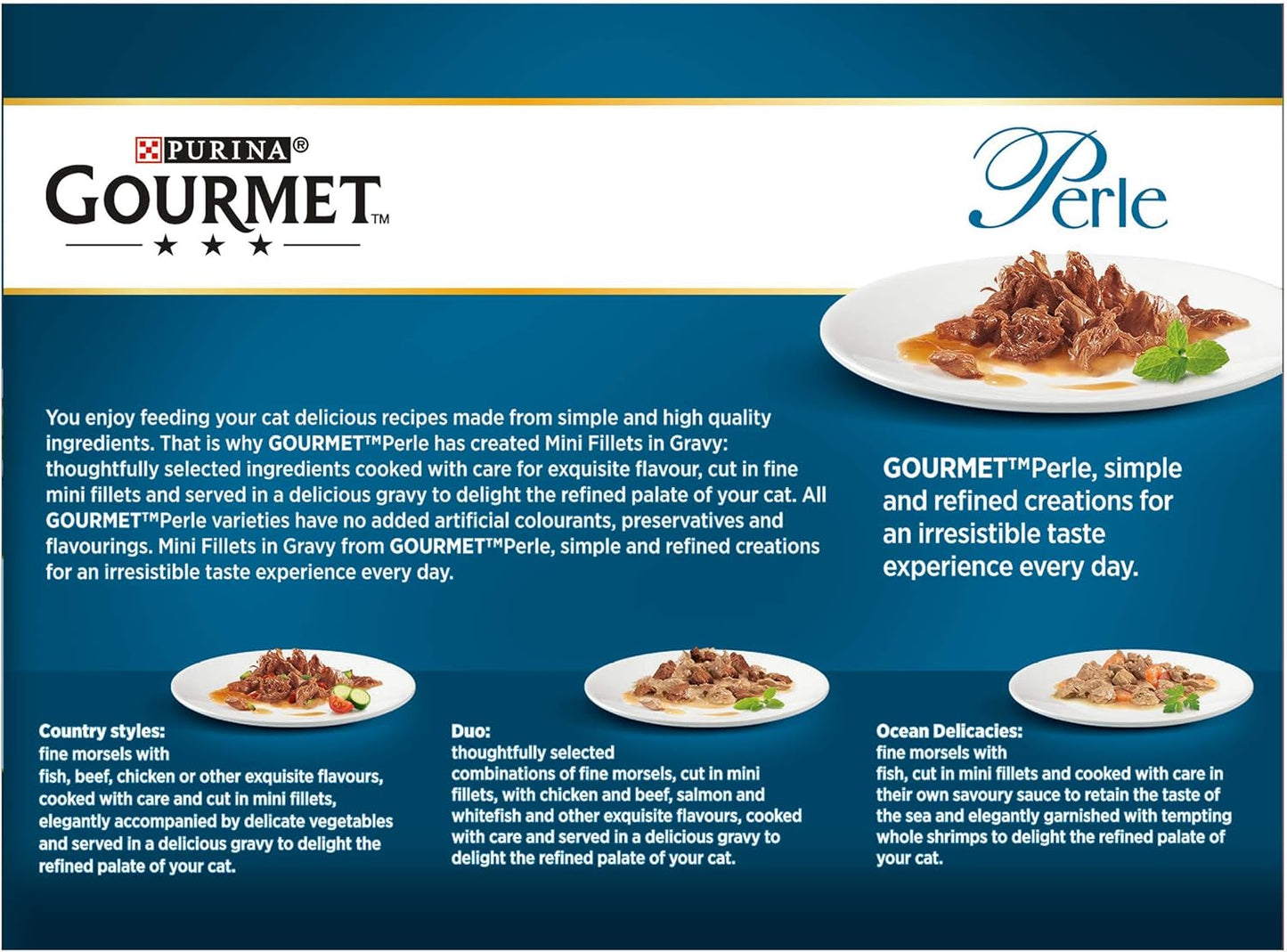 GOURMET Perle Connoisseur's Duo Mini Fillets in Gravy Wet Cat Food 12x85g (Pack of 4)