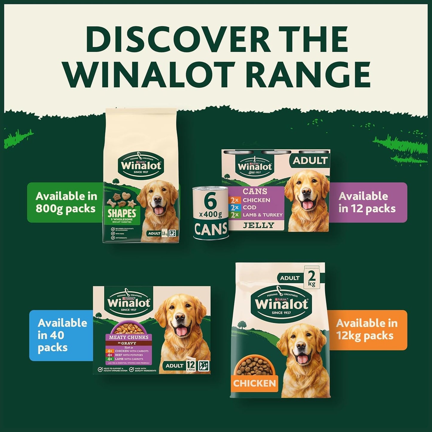 WINALOT Meaty Chunks Adult Wet Dog Food Mixed in Gravy Beef, Chicken, Lamb 80x100g Pouches