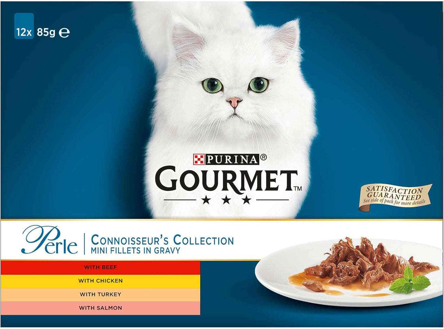 GOURMET Perle Connoisseur's Duo Mini Fillets in Gravy Wet Cat Food 12x85g (Pack of 4)