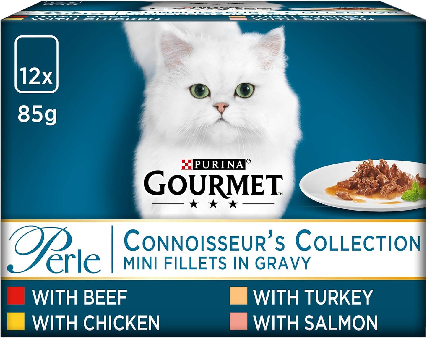GOURMET Perle Connoisseur's Duo Mini Fillets in Gravy Wet Cat Food 12x85g (Pack of 4)