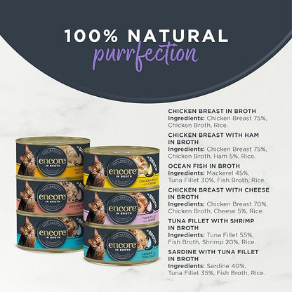 Encore 100 percent Natural Adult Wet Cat Food, Chicken and Fish Selection Bulk Pack in Broth 70 g Tins (Total of 48 Tins)