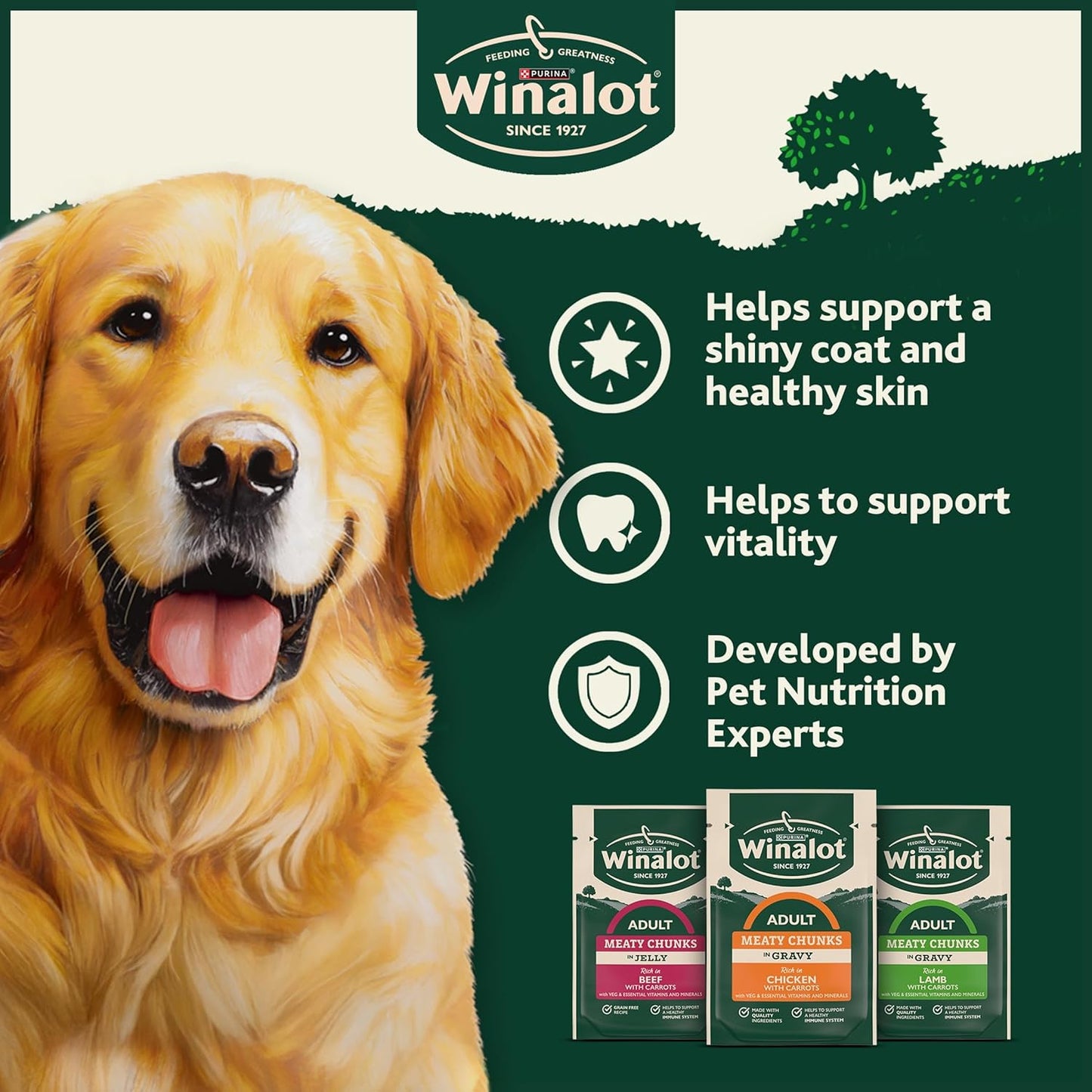 WINALOT Meaty Chunks Adult Wet Dog Food Mixed in Gravy Beef, Chicken, Lamb 80x100g Pouches