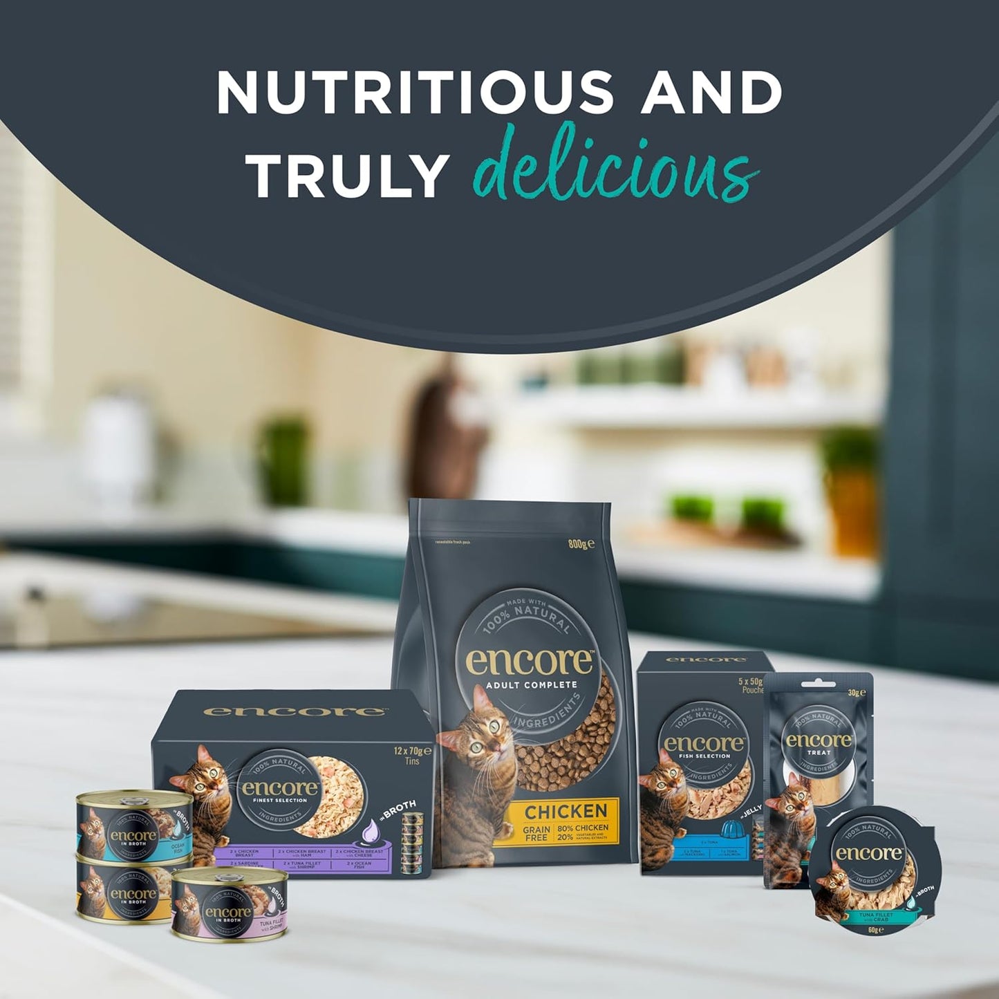 Encore 100 percent Natural Adult Wet Cat Food, Chicken and Fish Selection Bulk Pack in Broth 70 g Tins (Total of 48 Tins)
