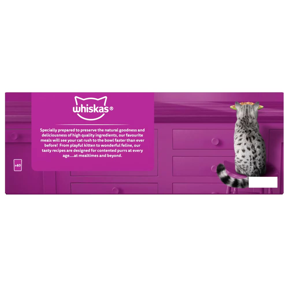 40 X 85G Whiskas 1+ Mixed Menu Mixed Adult Wet Cat Food Pouches in Jelly