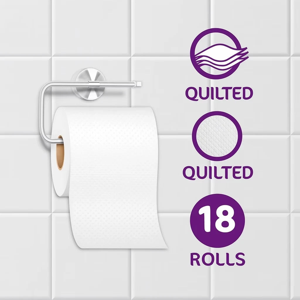 Premium Quilted Toilet Paper 18 Rolls of 3-Ply | Generous Length per Roll | Luxuriously Soft, Strong & Highly Absorbent Toilet Tissue