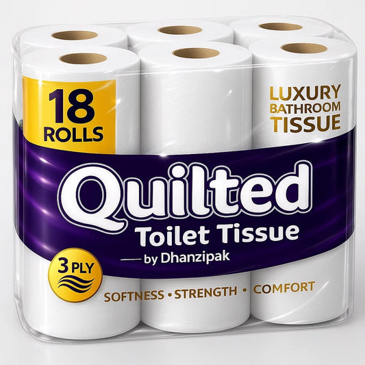 Premium Quilted Toilet Paper 18 Rolls of 3-Ply | Generous Length per Roll | Luxuriously Soft, Strong & Highly Absorbent Toilet Tissue